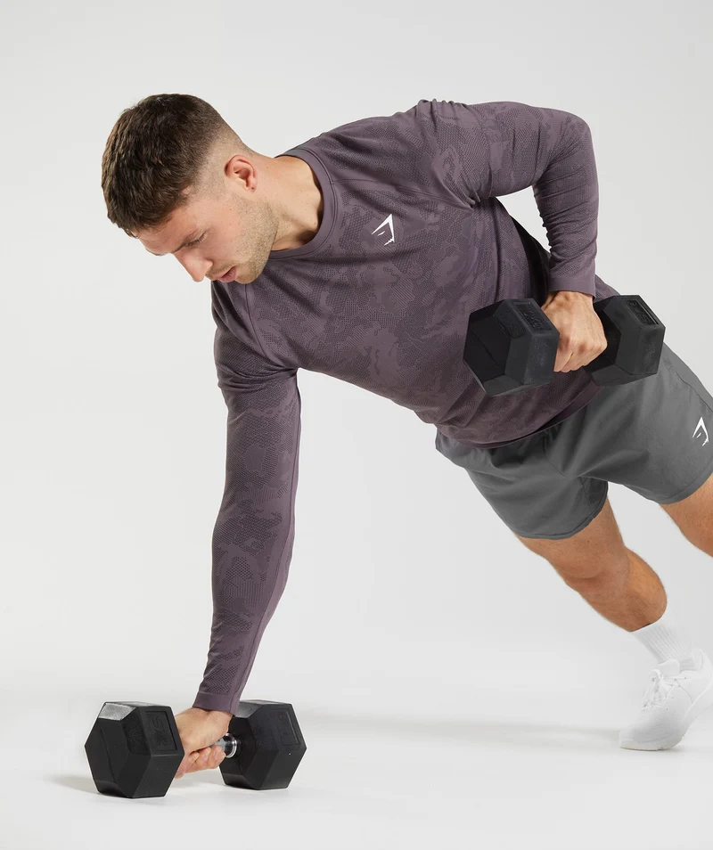 Gymshark Geo Seamless Long Sleeve T-Shirt - Musk Lilac/Black