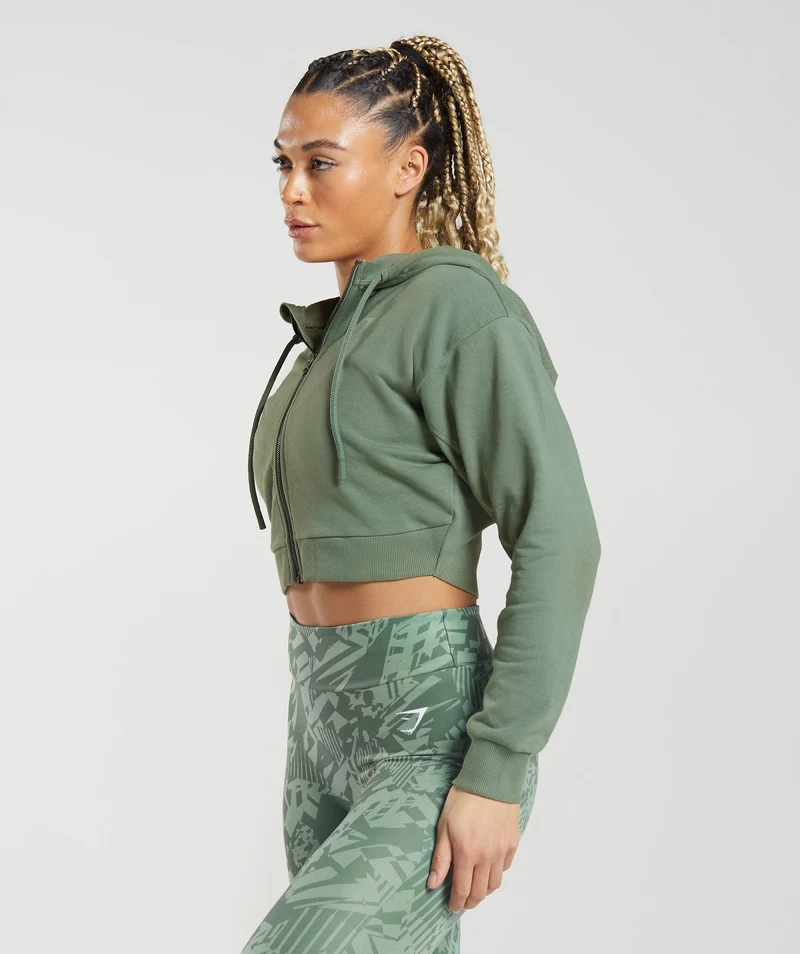 Gymshark GS Power Crop Zip Hoodie - Willow Green