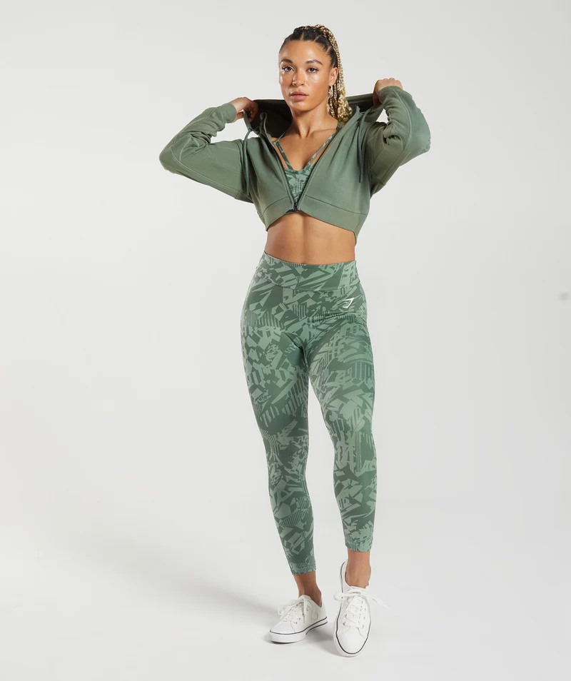 Gymshark GS Power Crop Zip Hoodie - Willow Green