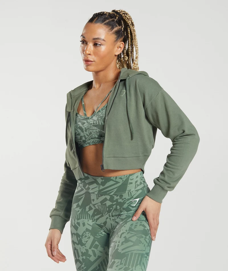 Gymshark GS Power Crop Zip Hoodie - Willow Green