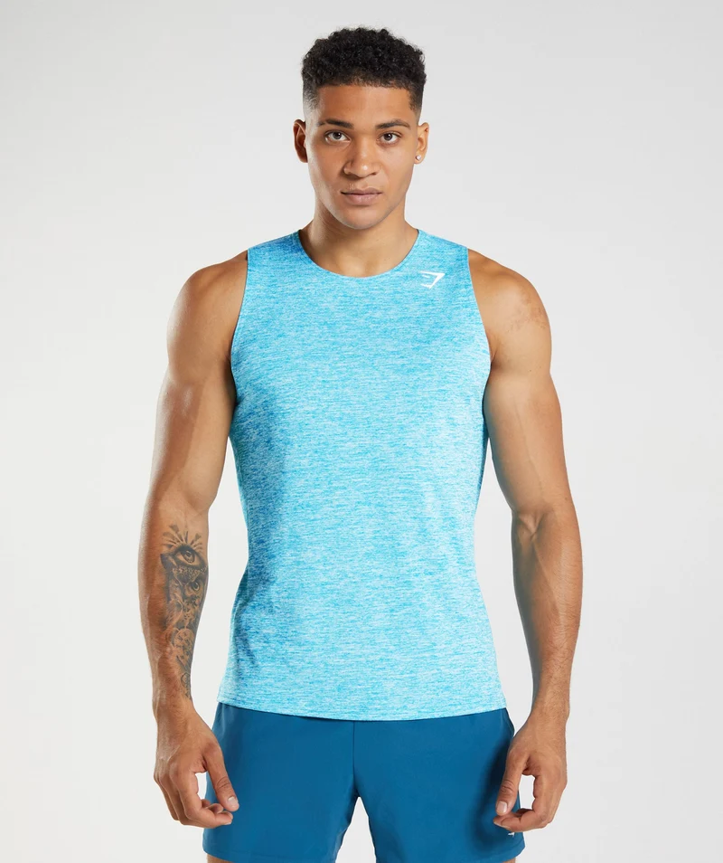Gymshark Arrival Slim Marl Tank - Shark Blue/White Marl