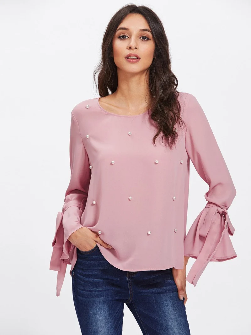 Pearl Embellished Cuff Blouse
