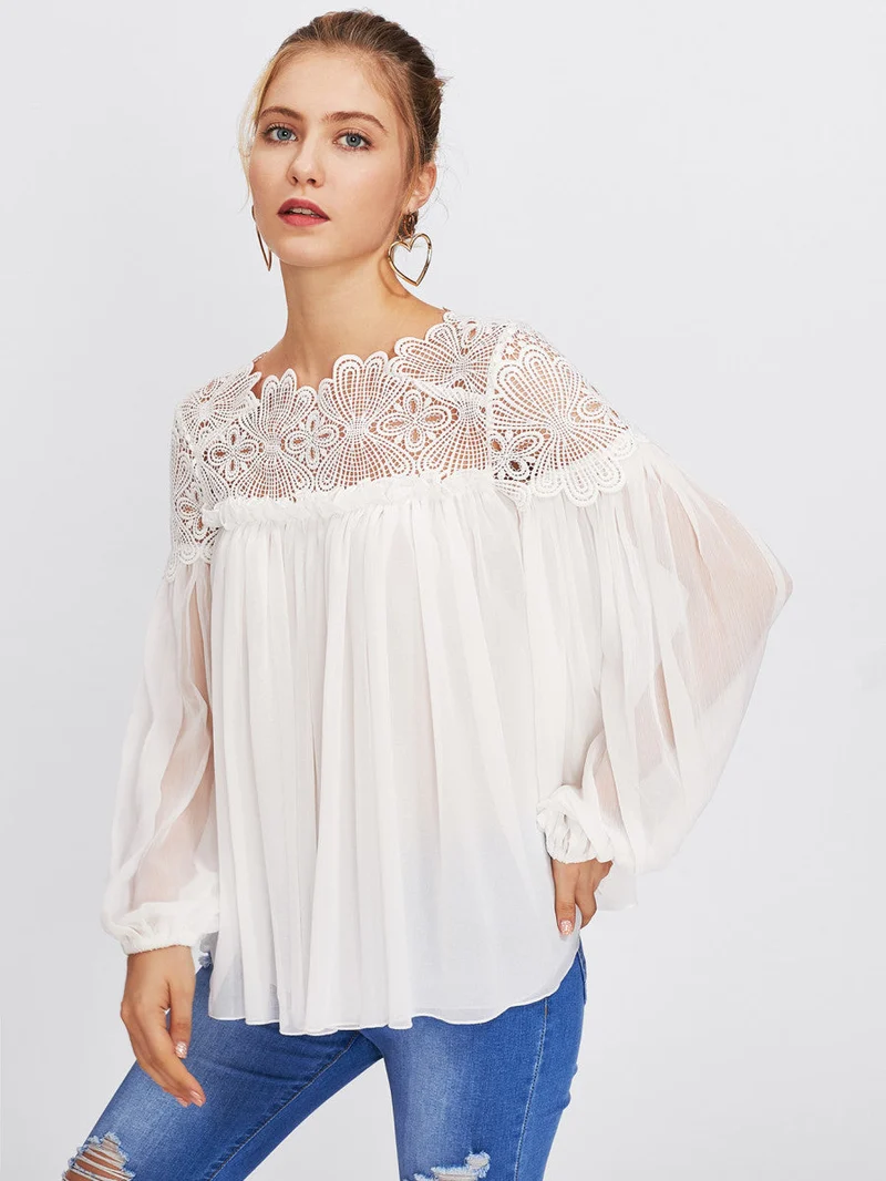 Lace Yoke Smock Top