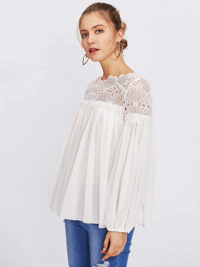 Lace Yoke Smock Top