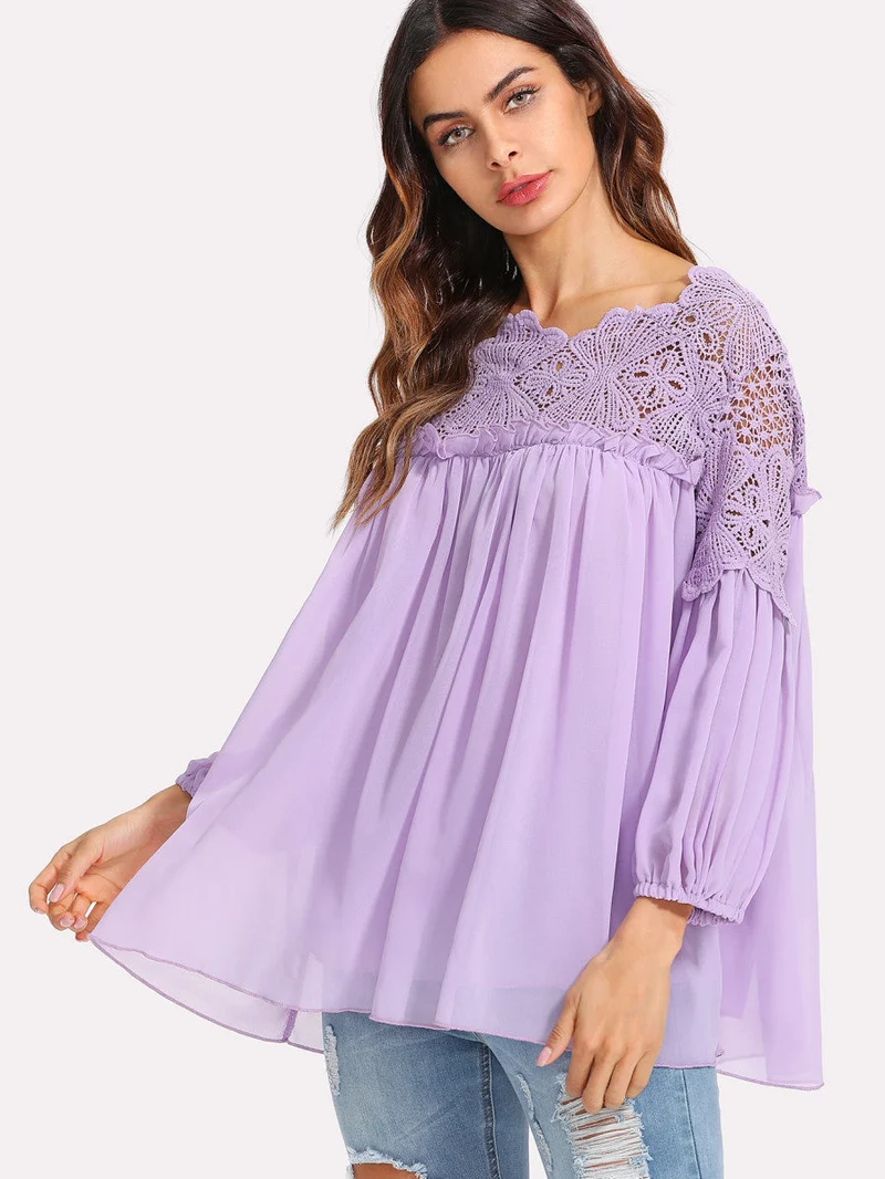 Lace Yoke Smock Top