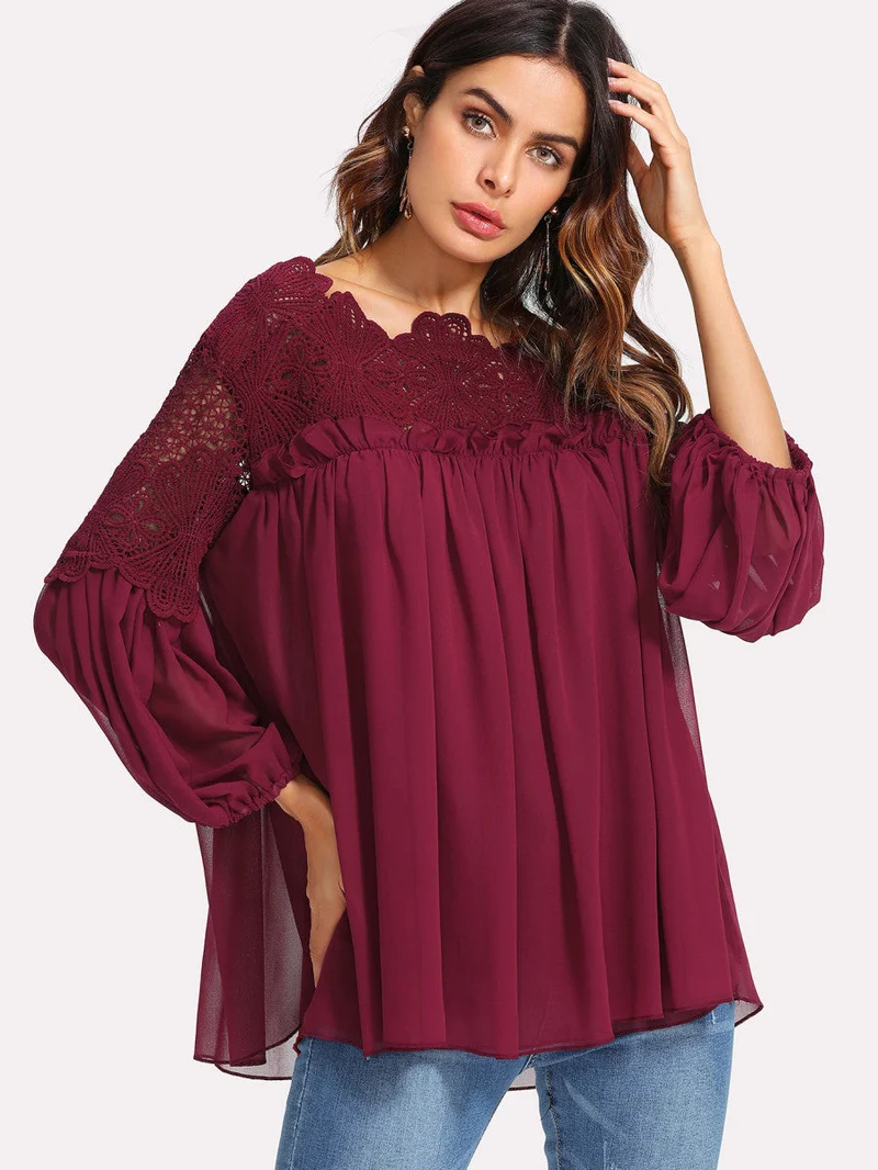 Lace Yoke Smock Top