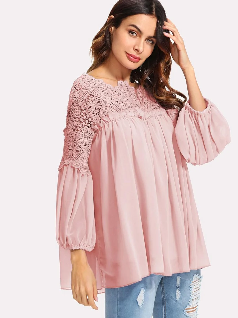 Lace Yoke Smock Top