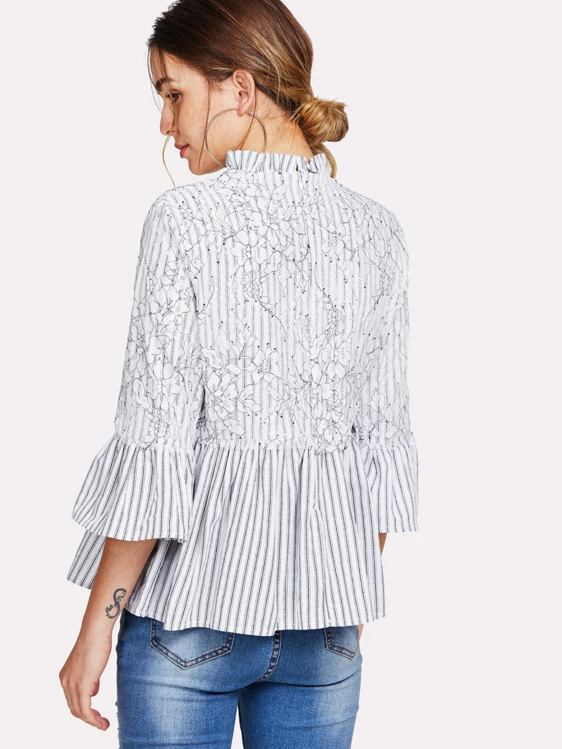 Appliqué Striped Smock Top