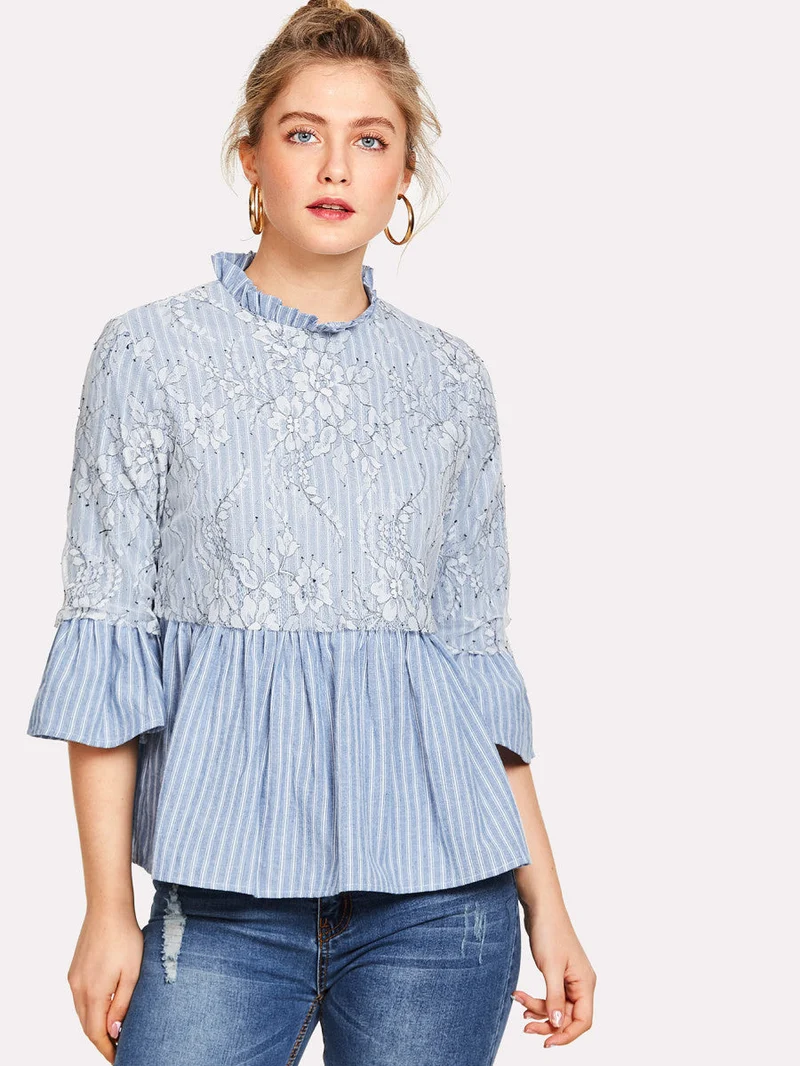 Appliqué Striped Smock Top