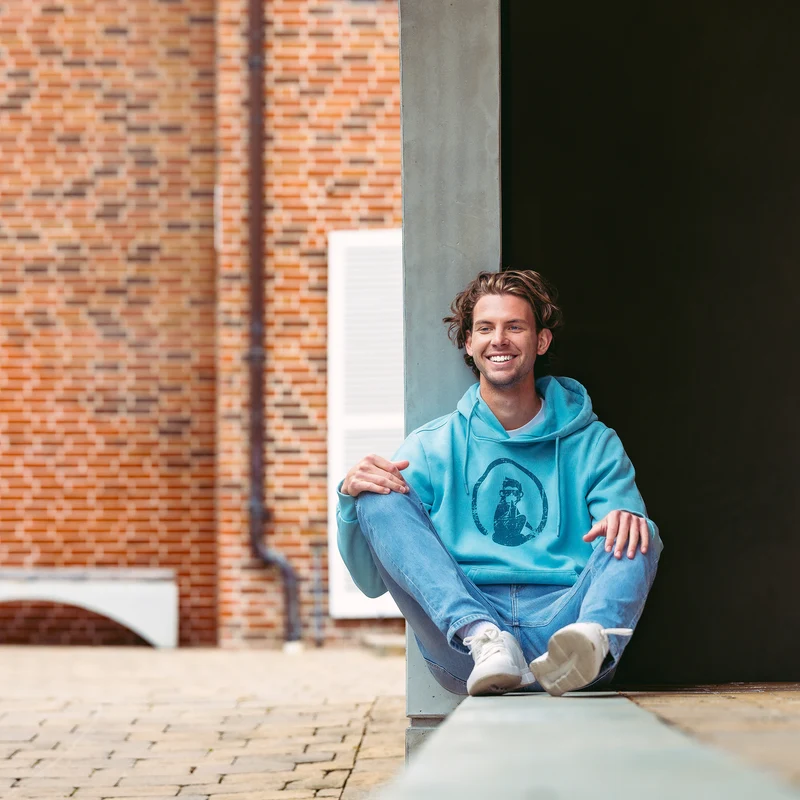 Create Washed Out Loose Fit Hoody Herren-Hellblau,Petrol