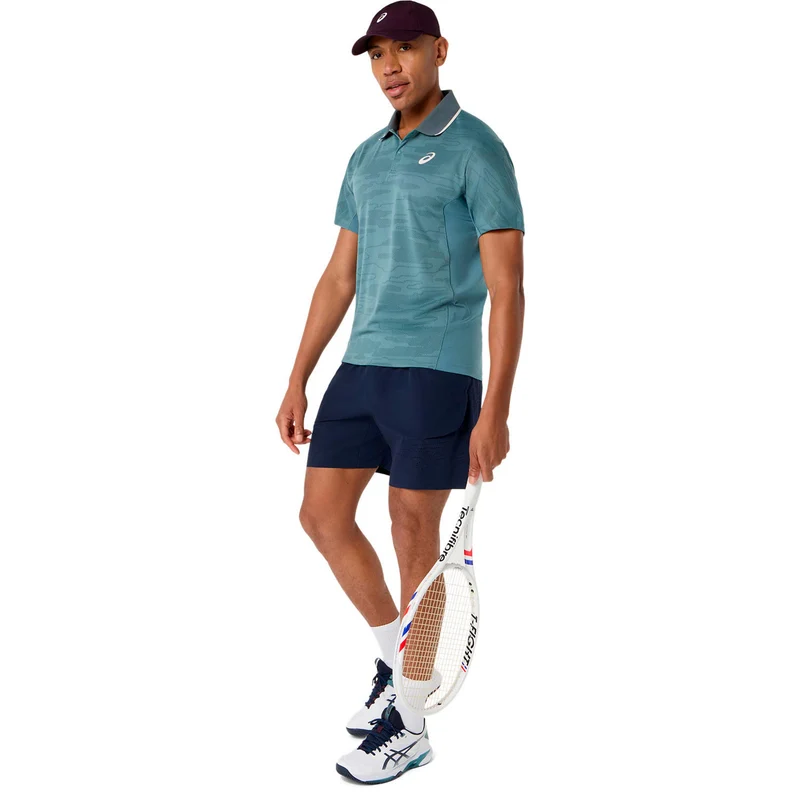 Match Jacquard Polo Herren - petrol, grau