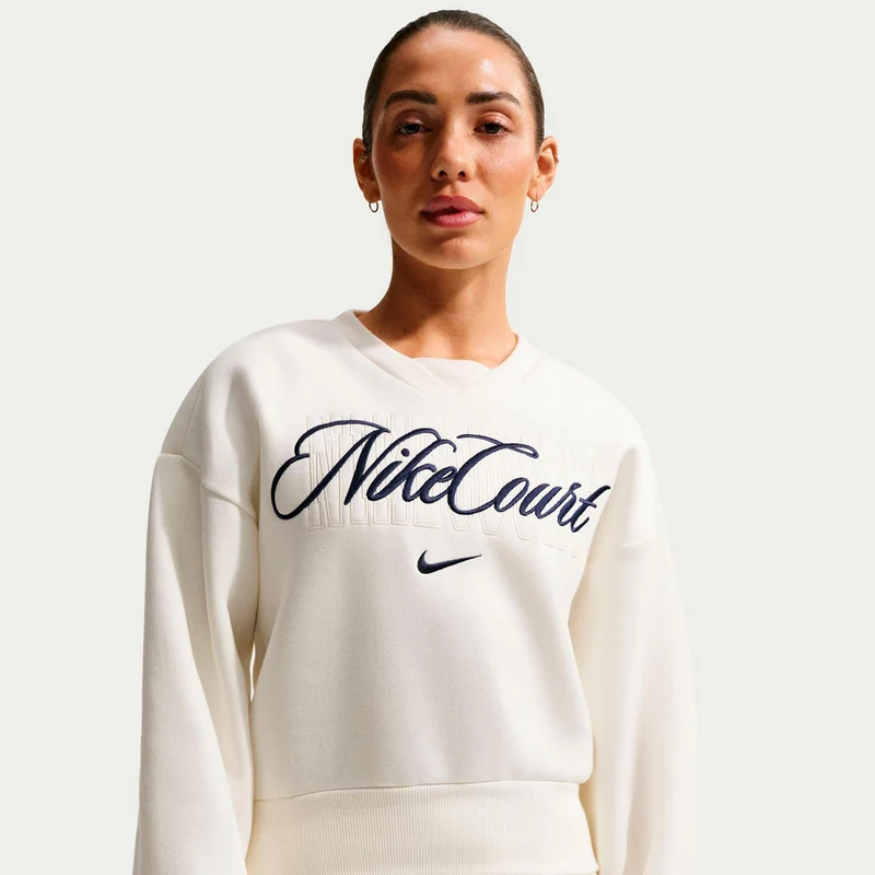 Court Fleece Crew Sweatshirt Damen-creme, dunkelblau