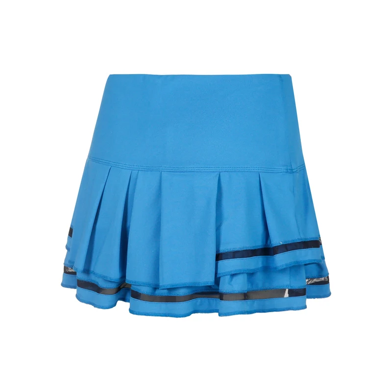 Long Pleat Tier Rock Damen-Blau,Schwarz
